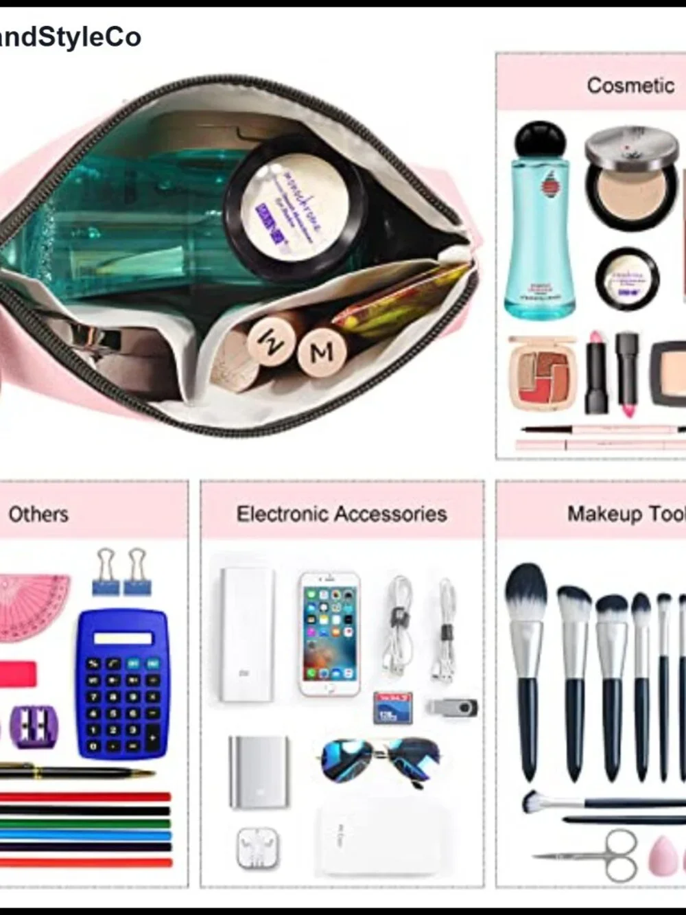 Waterproof PU Leather Small Makeup Bag with Zipper and Handle for Travel and